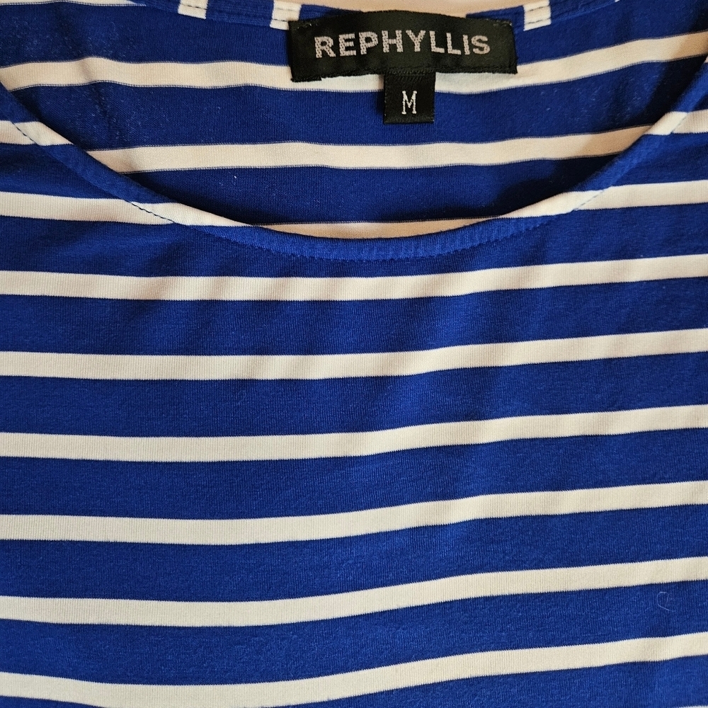 Rephyllis Womens Blue & White Striped Bodycon Dress With 3/4 Sleeves Size Medium - Picture 4 of 9